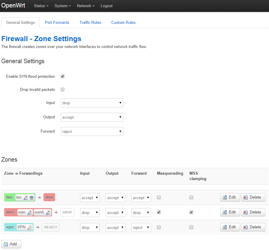 Firewall zone settings