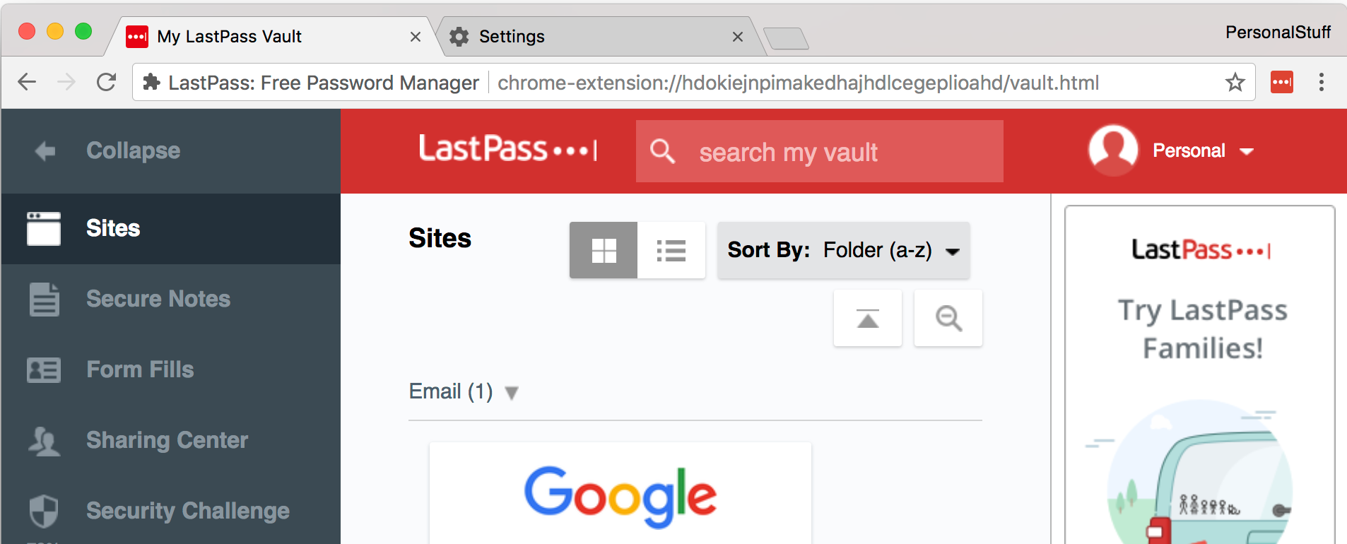 LastPass vault using personal identity